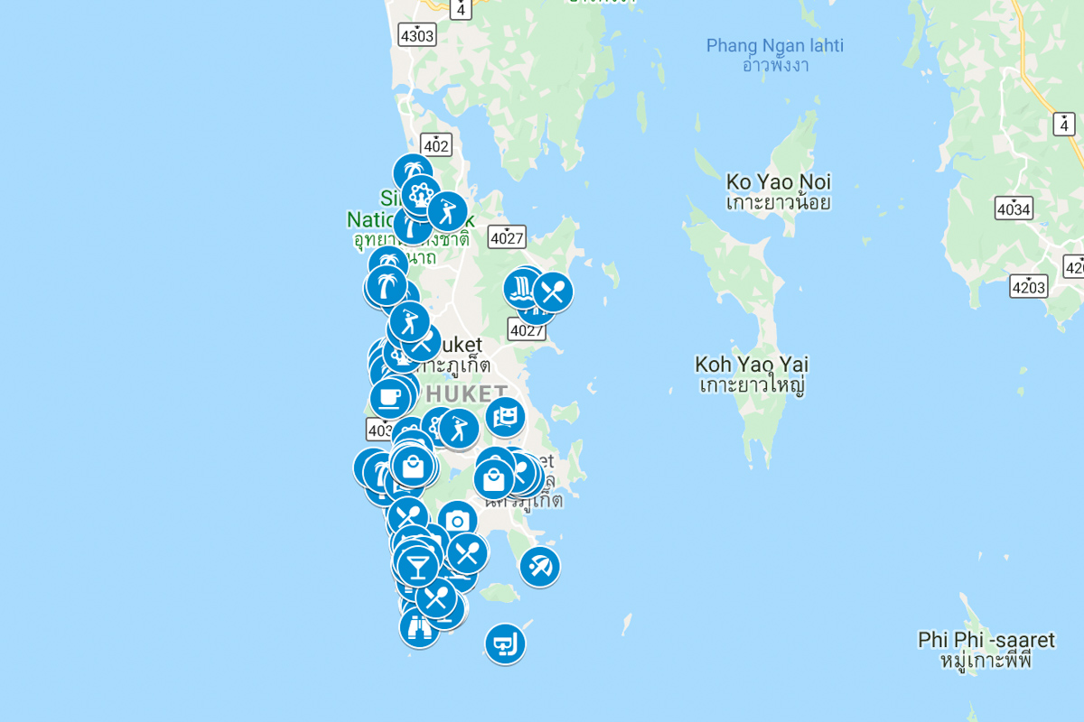 Phuket kartta – Phuketin parhaat paikat kartalla 